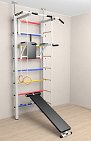 Шведская стенка Sv Sport враспор (Турник стандарт/Брусья/Скамья/Канат/Кольца/Лестница) (275-295см)  В706 ( Белый) ( Разноцветные перекладины)
