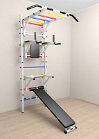 Шведская стенка Sv Sport 526 (Турник рукоход/Брусья/Стойка/Скамья) ( Белый) ( Разноцветные перекладины)