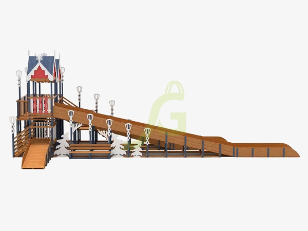 картинка Зимняя деревянная горка "IgraGrad Snow Fox 19" с тремя скатами от магазина Лазалка