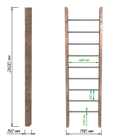 картинка Брашированная шведская стенка "Кастерли" Classic (Черные ступени) от магазина Лазалка