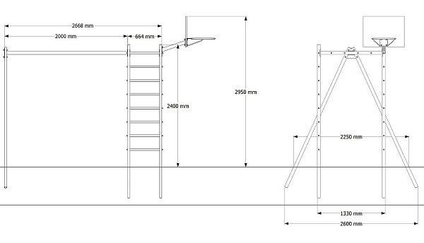 картинка Уличный спортивно-игровой комплекс Sv Sport У3002КВ1 ("Лодочка"/Подвесы на втулке/Щит баскет) от магазина Лазалка