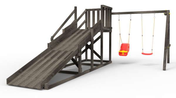 Детская площадка - деревянная горка  Пикник "Зима №2" Блэк с качельной балкой