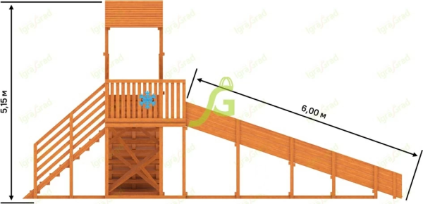 Зимняя деревянная горка "IgraGrad Snow Fox 12 м" с двумя скатами мод.2